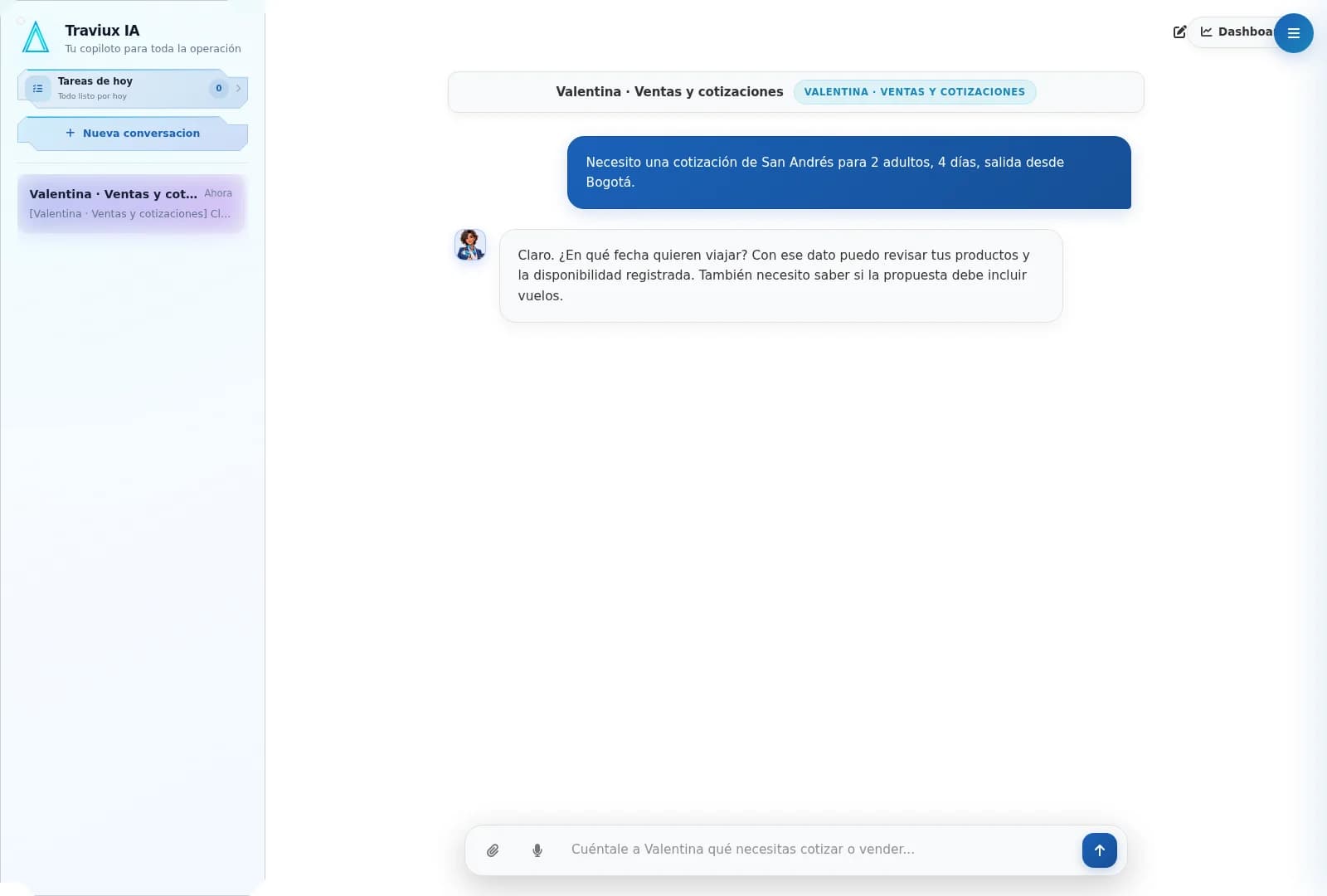 Cuéntale el viaje: interfaz de Traviux con datos de demostración